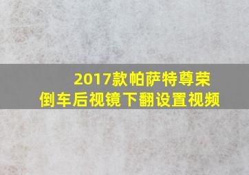 2017款帕萨特尊荣倒车后视镜下翻设置视频