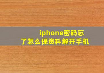 iphone密码忘了怎么保资料解开手机