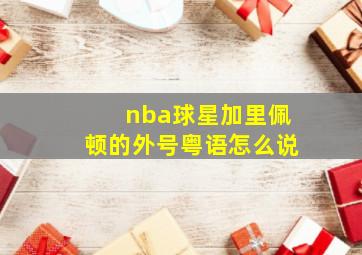 nba球星加里佩顿的外号粤语怎么说