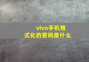 vivo手机格式化的密码是什么