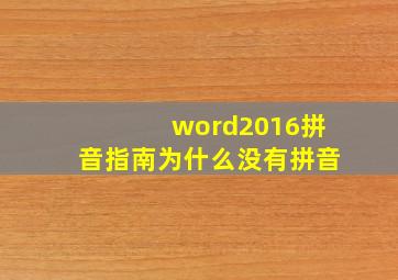 word2016拼音指南为什么没有拼音