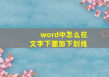 word中怎么在文字下面加下划线