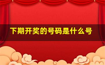 下期开奖的号码是什么号