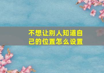 不想让别人知道自己的位置怎么设置