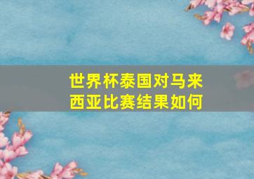 世界杯泰国对马来西亚比赛结果如何