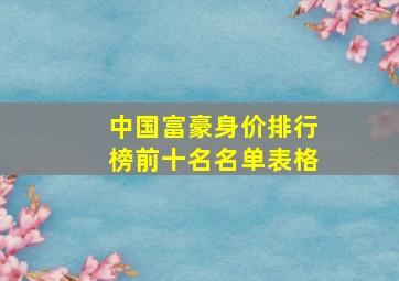 中国富豪身价排行榜前十名名单表格