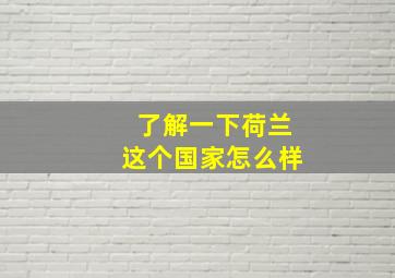 了解一下荷兰这个国家怎么样