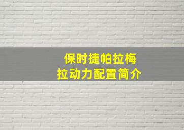 保时捷帕拉梅拉动力配置简介