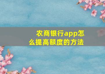 农商银行app怎么提高额度的方法