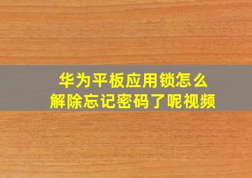 华为平板应用锁怎么解除忘记密码了呢视频