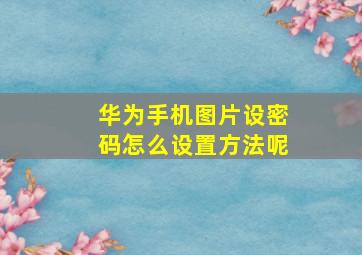 华为手机图片设密码怎么设置方法呢