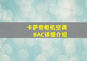 卡萨帝柜机空调BAC详细介绍