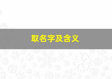 取名字及含义