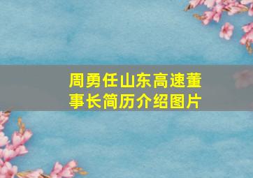 周勇任山东高速董事长简历介绍图片