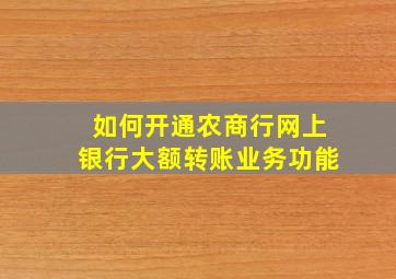 如何开通农商行网上银行大额转账业务功能