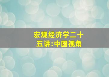 宏观经济学二十五讲:中国视角