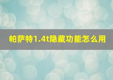 帕萨特1.4t隐藏功能怎么用