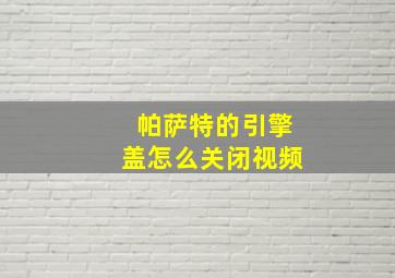 帕萨特的引擎盖怎么关闭视频