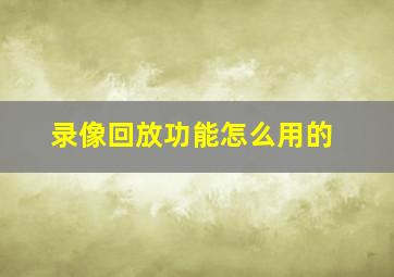 录像回放功能怎么用的