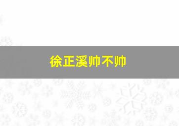 徐正溪帅不帅