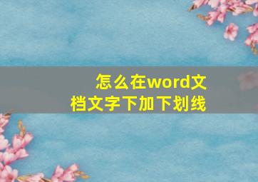 怎么在word文档文字下加下划线