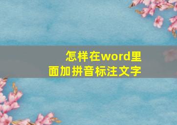 怎样在word里面加拼音标注文字