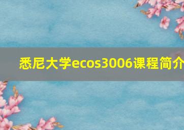 悉尼大学ecos3006课程简介