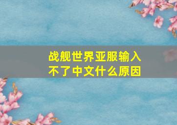 战舰世界亚服输入不了中文什么原因