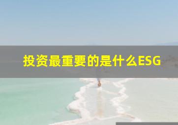 投资最重要的是什么ESG