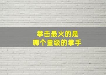 拳击最火的是哪个量级的拳手