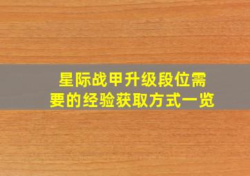 星际战甲升级段位需要的经验获取方式一览