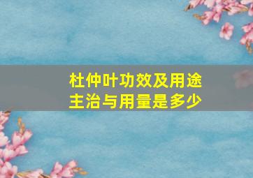 杜仲叶功效及用途主治与用量是多少