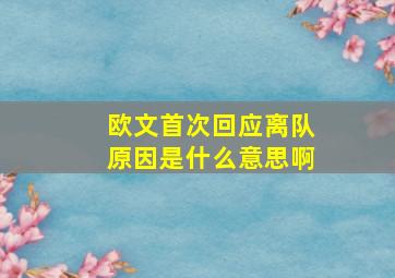 欧文首次回应离队原因是什么意思啊