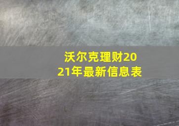 沃尔克理财2021年最新信息表