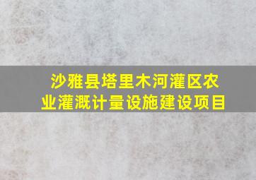 沙雅县塔里木河灌区农业灌溉计量设施建设项目