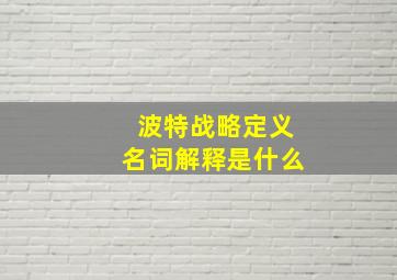 波特战略定义名词解释是什么