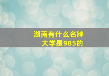 湖南有什么名牌大学是985的