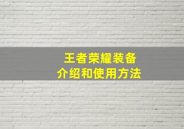 王者荣耀装备介绍和使用方法