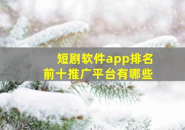 短剧软件app排名前十推广平台有哪些