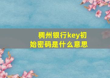 稠州银行key初始密码是什么意思