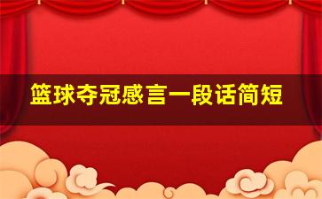 篮球夺冠感言一段话简短