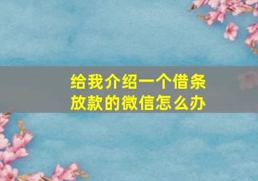 给我介绍一个借条放款的微信怎么办