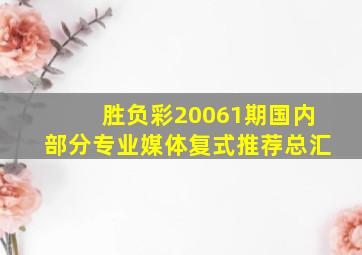 胜负彩20061期国内部分专业媒体复式推荐总汇