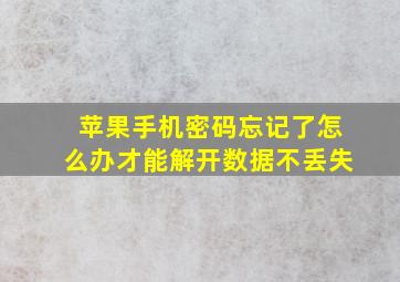 苹果手机密码忘记了怎么办才能解开数据不丢失