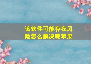 该软件可能存在风险怎么解决呢苹果