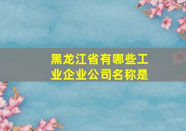 黑龙江省有哪些工业企业公司名称是